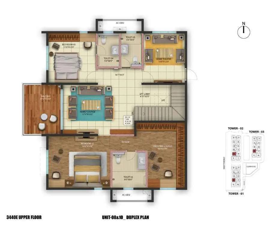 3 BHK 1700 West Facing Floor Plan