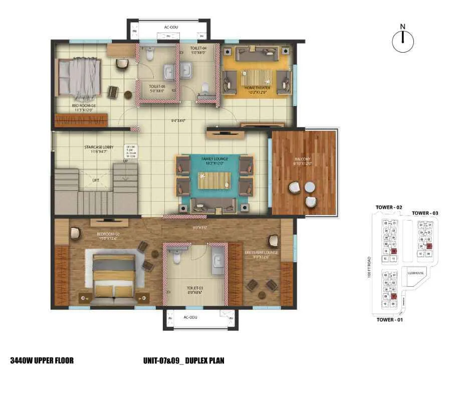 3 BHK 2050 West Facing Floor Plan

